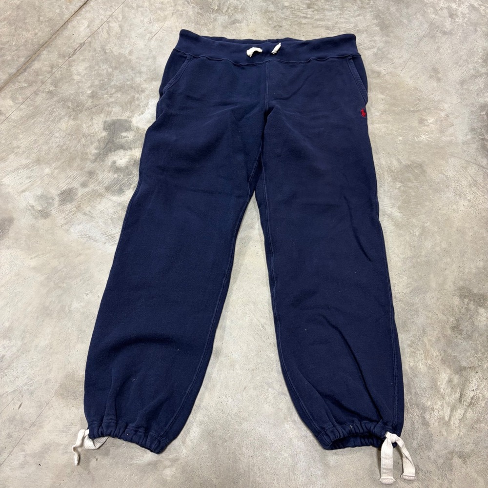 Polo Ralph Lauren Navy Blue Fleece Sweatpants Drawstring Cuff Pony Logo Large